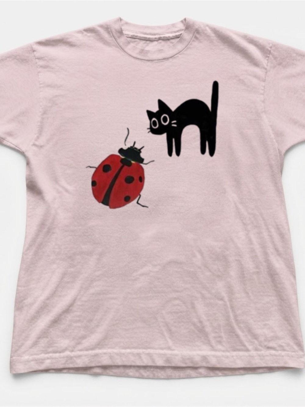 Cute Black Cat Ladybug Graphic Gildan T-Shirt Casual Cotton Tee